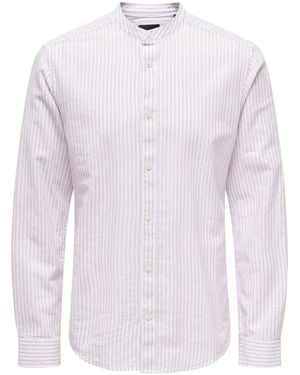 Only & Sons Langarmhemd Leichtes Leinen Hemd Langarm Slim Fit ONSCAIDEN LS MAO STRIPE LINEN SHIRT NOOS - Weiß