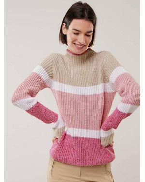 Walbusch Strickpullover Patentpullover Nahtlos Normale Größen, Stehkragen - Pink