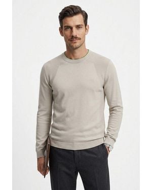 BOSS Strickpullover Rundhalsauswschnitt, Regular Fit, Struktur-Strick - Natur