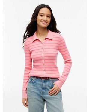 Tommy Hilfiger Strickjacke Fine Gg Ls Polo-Nk Cardigan Baumwollmischung, Polokragen - Rot