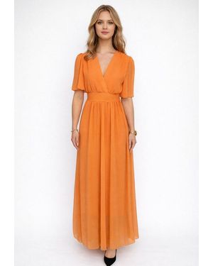 Elara Maxikleid Damen Maxikleid Mit V-Ausschnitt, Flügelärmeln Und Gesmokter Taille (1-Tlg) - Orange