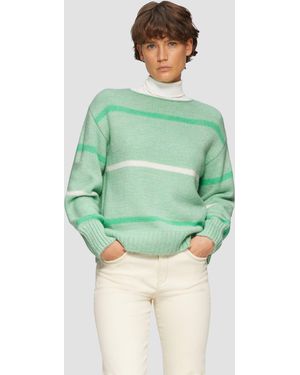S.oliver Gestreifter Strickpullover mit Rollkante - Grün