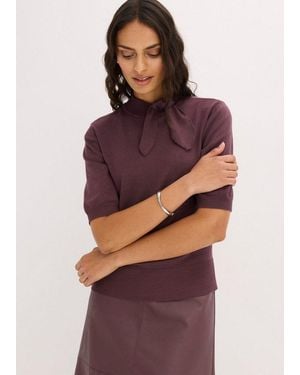 bonprix Strickpullover Mit Schluppe, Halbarm, Schmale Passform - Lila