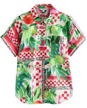 Next Kurzarmbluse Bluse mit Bindegürtel aus 100 % Baumwolle (1-tlg) - Weiß