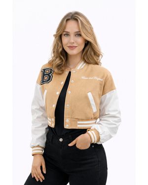 Worldclassca Crop Collegejacke Übergangsjacke Bomberjacke - Natur