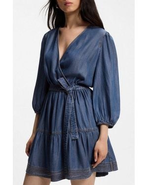 BOSS Wickelkleid Dardy Premium Damenmode Im Denim-Look, Bindegürtel - Blau