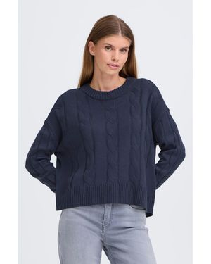 Oxmo Strickpullover OXKimni Kuscheliger Pullover mit Zopfmuster - Blau
