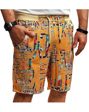 Rmk Shorts Short Sweatshorts kurze Hose Sommer Bermuda Print Elastikbund mit Tunnelzug - Orange