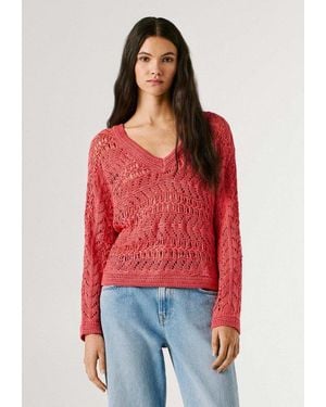 Pepe Jeans V-Ausschnitt-Pullover Jumper Kiana Sweater - Rot