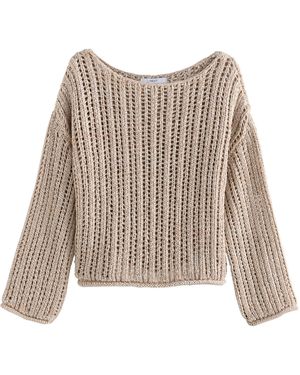 Next Strickpullover Schulterfreier Pullover mit ausgestellten Ärmeln (1-tlg) - Braun