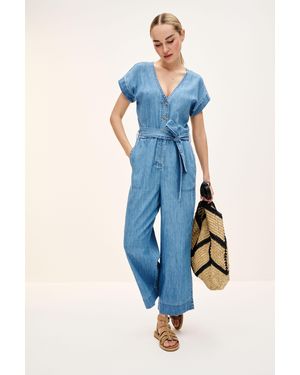 Next Leichter Denim-Jumpsuit mit weitem Bein (1-tlg) - Blau