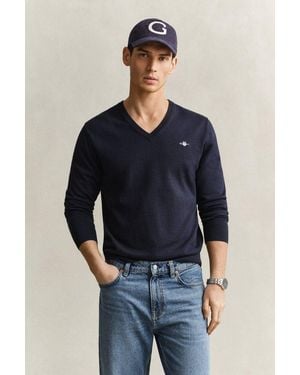 GANT V-Ausschnitt-Pullover Classic Cotton V-Neck Regular Fit Mit V-Ausschnitt - Blau