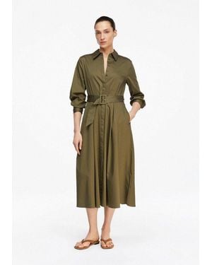 Comma, Midikleid Kleid Hemdblusenkleid Aus Baumwollsatin - Grün