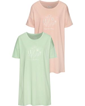 Vivance Dreams Bigshirt (Set, 2 Stück) mit zart skizziertem Frontdruck - Grün