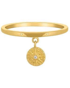 Caï Fingerring 925 Silber Anhänger Münze Vergoldet Sonne Zirkonia - Schwarz