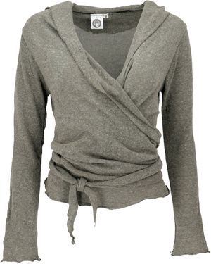 Guru-Shop Longsleeve Wickelshirt, Baumwollstrick Pullover,.. alternative Bekleidung - Grau