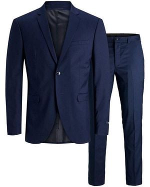 Jack & Jones Anzug Jprfranco Extra Schmal, Pflegeleicht, Stilvoll Mit Fallendem Revers Materialmix Aus Polyester, Viskose Und Elasthan - Blau