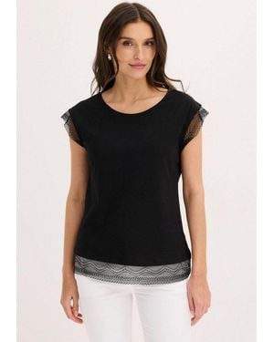 bonprix T-Shirt Bequeme Passform, Überschnittene Schultern, Mit Spitzendetails - Schwarz