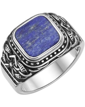 GIORGIO MARTELLO MILANO Silberring Siegelring Mit Blauer Lapis-Einlage, Silber 925 - Schwarz
