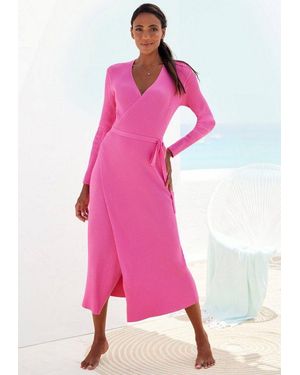 Lascana Strickkleid Loungekleid Zum Wickeln Mit Taillengürtel, Loungewear - Pink