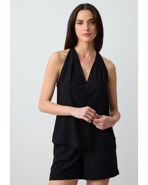 Jimmy Key Leinen-Shorts mit hoher Taille und weitem Bein in entspannter Passform - Schwarz