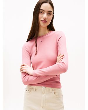 Tommy Hilfiger Langarmshirt TJW SLIM ESSENTIAL RIB LS mit Logostickerei - Pink
