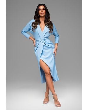 Ombre Abendkleid Elegantes Midikleid mit tiefem V-Ausschnitt - Blau