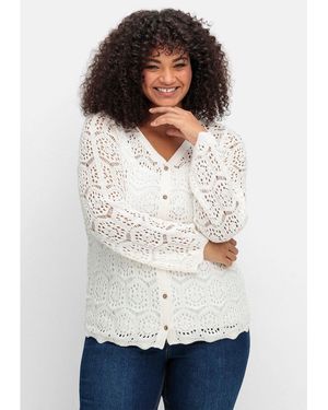 Sheego Strickjacke Große Größen aus transparenter Häkelspitze - Weiß