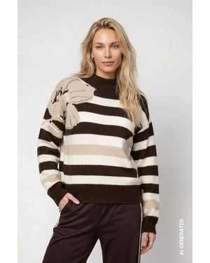 Monari Strickpullover Pullover Ringel + Blume Regular Fit Mit Stehkragen - Grau