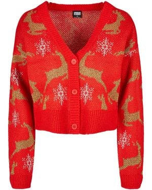 Urban Classics Ladies Short Oversized Christmas Cardigan (1-tlg) - Rot