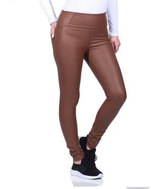 Aurela Damenmode Aurela mode Lederhose Warme Kunstlederleggings gefütterte Lederleggings - Braun