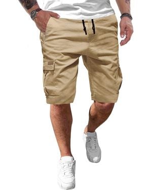 JMIERR Cargoshorts Kurze Hosen Baumwolle Sommer Freizeithose mit Taschen - Natur