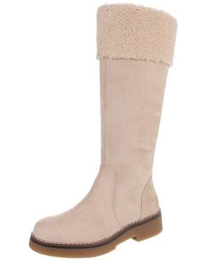 Ital-Design Kniehohe Damenstiefel Mit Kuscheligem Bund Für Winter Stiefel (90542751) Blockabsatz Flache Stiefel - Natur