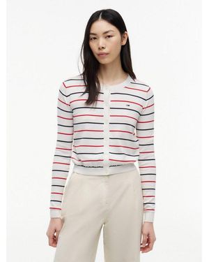 Tommy Hilfiger Strickjacke Tjw Essential Crew Neck Cardigan Baumwolle - Weiß