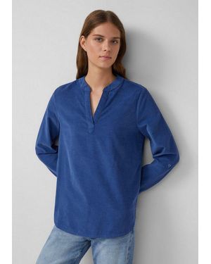 S.oliver Langarmbluse Bluse Feincord-Bluse Mit Turn-Up Und Raffung Am Rücken - Blau