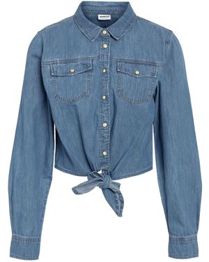Noisy May Blusenshirt Locker Geschnittene Jeansbluse Kentkragen Rundhalsausschnitt - Blau