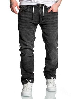 Amaci&Sons Straight-Jeans Coppell Sweathose Im Denim Look Herren Sweathose - Schwarz