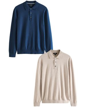 Next Langarm- Langärmeliges Regular Fit Poloshirt aus Strick (2-tlg) - Blau