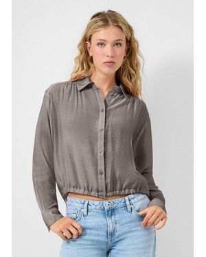 QS Langarmbluse Bluse Leicht Transparente Bluse - Grau