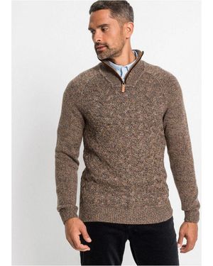 bonprix Strickpullover Aus Wollmischung, Mit Stehkragen, Regular Fit, Mit Zopfmuster - Braun