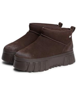Tommy Hilfiger Tjw Suede Platform Boots Wl Winterboots Plateausohle, Stiefelette Mit Trendigen Ziernähten - Braun