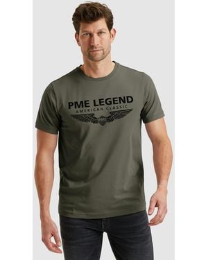 PME LEGEND Rundhalsshirt mit Logoprint - Grün