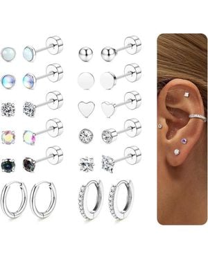 LuxusKollektion Ohrring- 12 Paar Silber/Gold Ohrringe Set Zirkonia Opal Creolen - Weiß