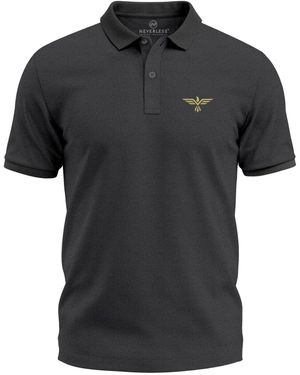 Neverless Poloshirt Aufdruck Adler Flügel Logo – Kurzarm Polo mit Print - Schwarz