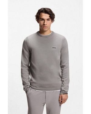 BOSS Strickpullover Rundhalsausschnitt, Regular Fit, Logo-Print - Grau