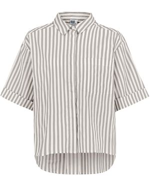 Sublevel Kurzarmbluse Kurze mit Streifenmuster Kurzarm Oversize Bluse, Brusttasche - Weiß