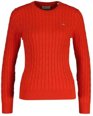 GANT Sweater Damen Strickpullover Baumwolle Stretch Cotton Cable C-Neck - Rot