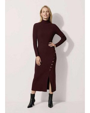 Madeleine Strickkleid Strickkleid Mit Schlitz & Zierknöpfen Figurbetonter Allover-Rippstrick Mit Elastischem Sitz - Lila