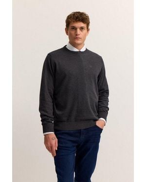 Bugatti Rundhalspullover Regular Fit Basic Essential Aus Reiner Baumwolle - Blau