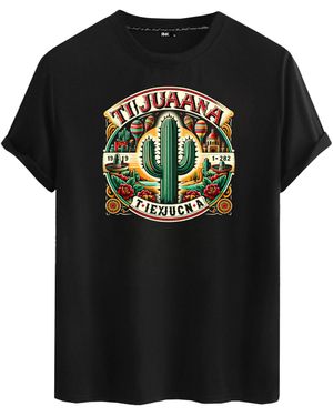 Rmk T- Shirt Basic Rundhals mit Mexico Tijuana Print - Grau